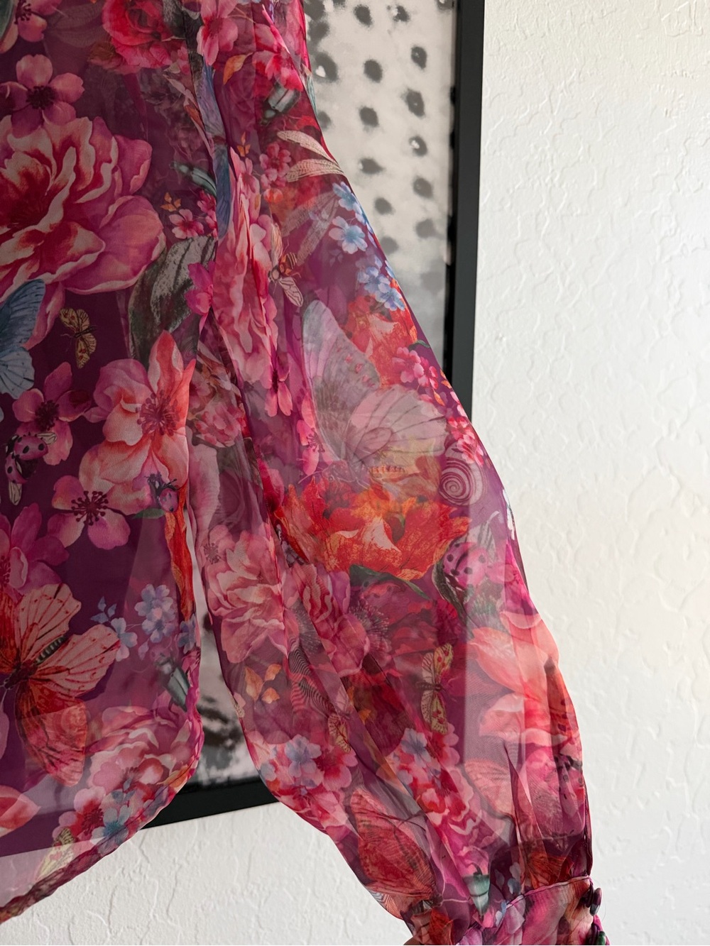 Anthropologie Organza Sheer Floral High-Neck Bow Back Blouse size Medium - Picture 7 of 13